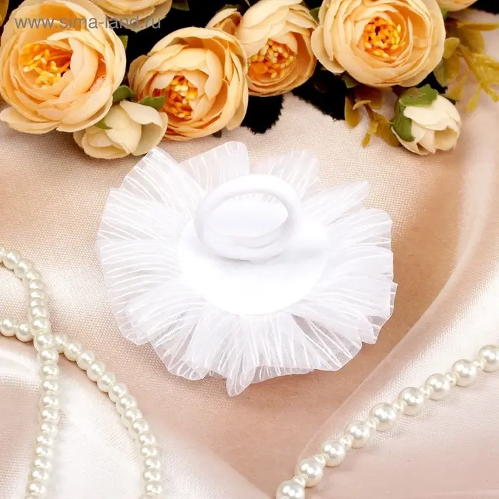 Бант для волос на резинке &laquo;Школьница&raquo;, полосатик роза, d=9 см, белый