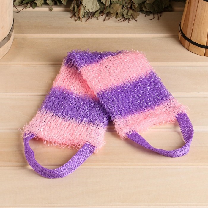 Мочалка "Мочало банное", полосатая, 45х12см