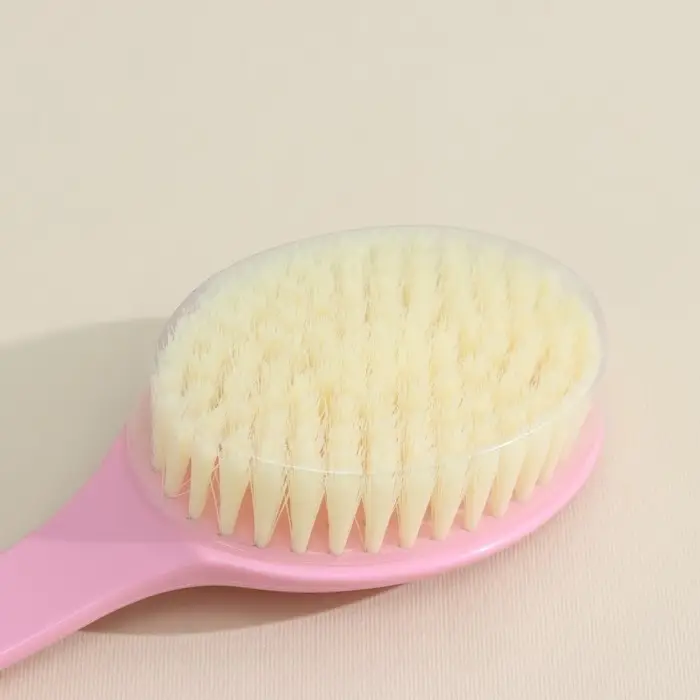 Щётка массажная для тела Доляна, с ручкой и массажёром, искусственная щетина, розовая