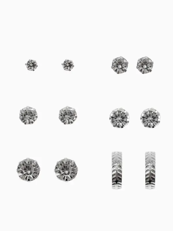 Серьги пусеты 6 пар &laquo;Романтика&raquo; круги, белые в серебре