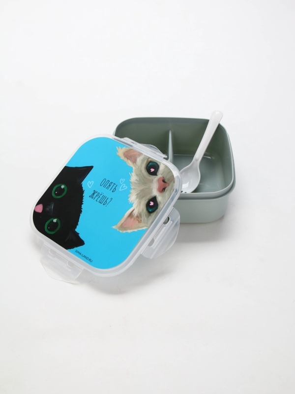 Ланч - бокс с секциями и ложкой «Коты», 17,8 х 17,8 х 7 см