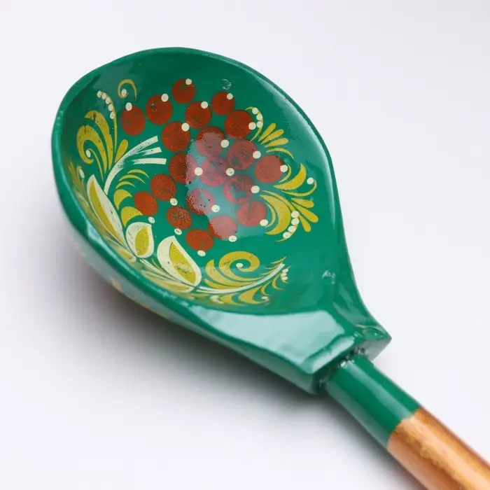 Ложка деревянная &laquo;Зеленушка&raquo;, столовая, 20&times;6.3 см, хохлома, ручная роспись, МИКС