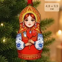 Елочная игрушка деревянная &laquo;Матрешка&raquo;, 48&times;99 мм