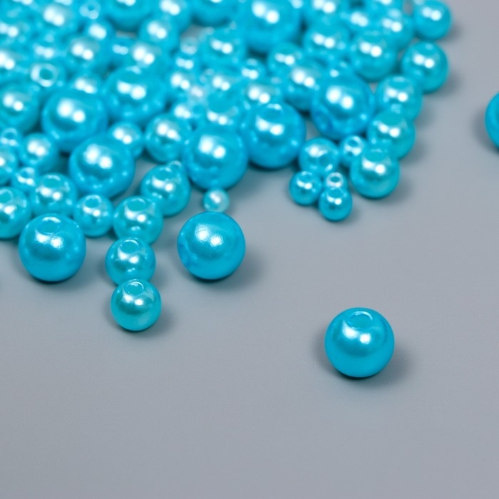 Бусины для творчества пластик Бусины для творчества пластик "Круглые. Лазурный" d=3-8 мм, набор 10 гр