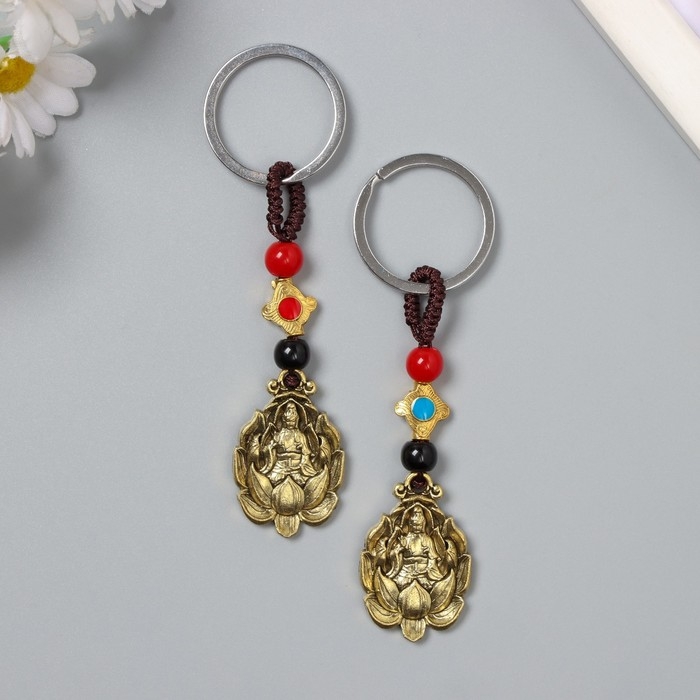 Брелок металл нэцке "Хотей в лотосе" 5 монет набор 2 шт h=7,5 см