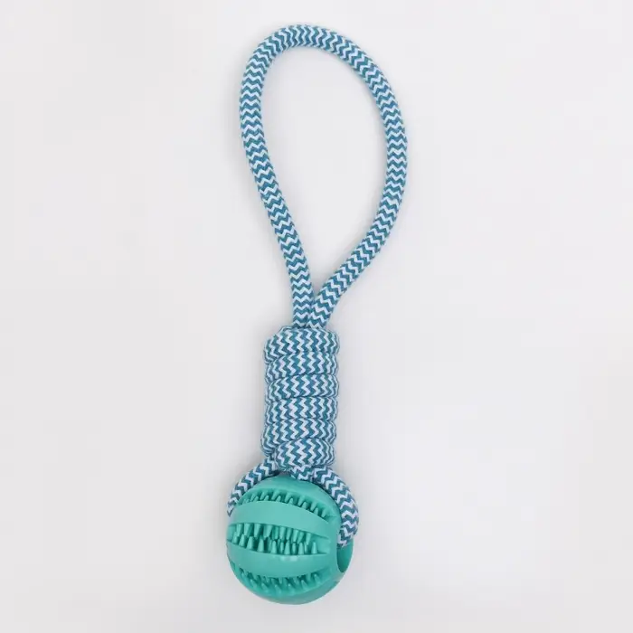 Игрушка канатная, плетёная с мячом, до 30 см, до 120 г, голубая