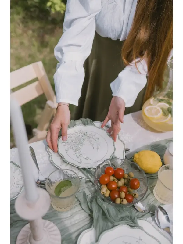 Тарелка десертная WY Bloomware. d=20 см, фарфор, белая, зелёная