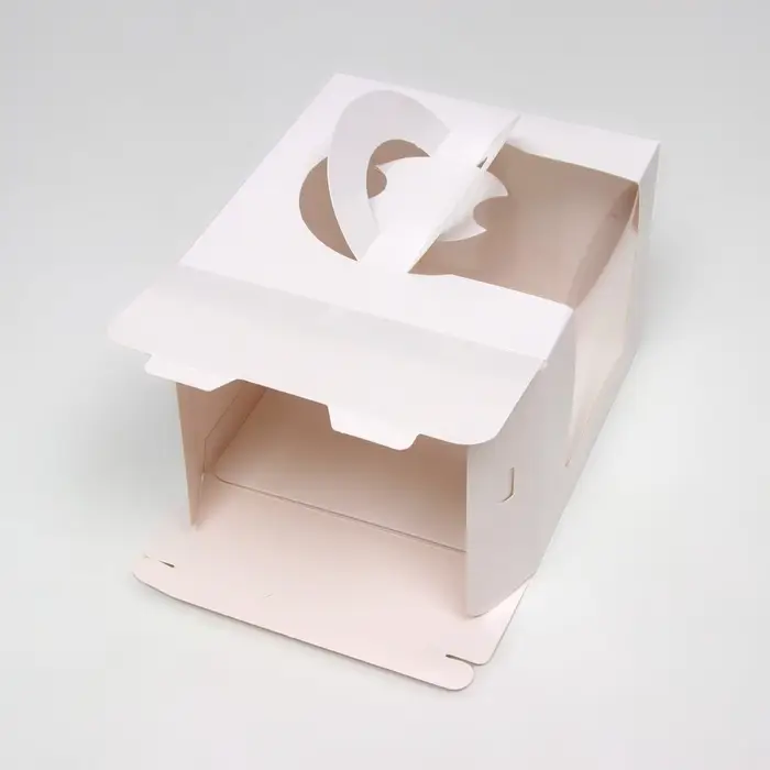 Коробка под бенто - торт с окном, белая, 18&times;18&times;14 см