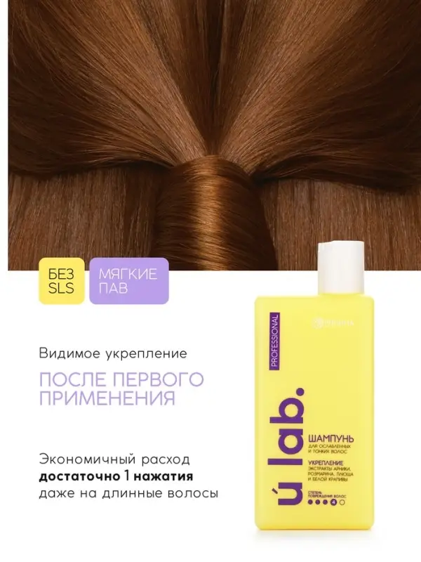 Профессиональный укрепляющий шампунь женский, для ломких волос с комплексом масел и экстрактов, 250 мл ULAB