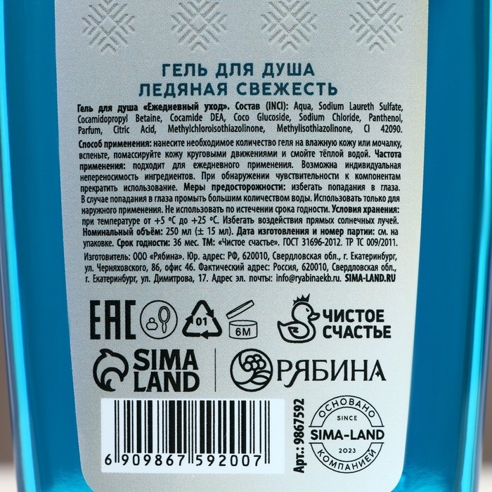 Гель для душа «Стойкость, Сила, Выдержка», 250 мл, аромат ледяной свежести, Новый Год
