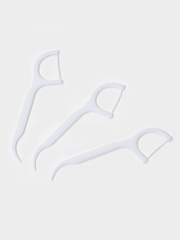 Зубочистки с зубной нитью, набор 100 шт., пластик, шелковина, белые Зубочистки с зубной нитью, набор 100 шт., пластик, шелковина, белые