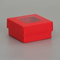 Коробка складная, крышка-дно,с окном, красная, 10 х 10 х 5 см