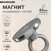 Магнит неодимовый Cartage с петлёй для авто, d=42 мм, сцепление 32 кг