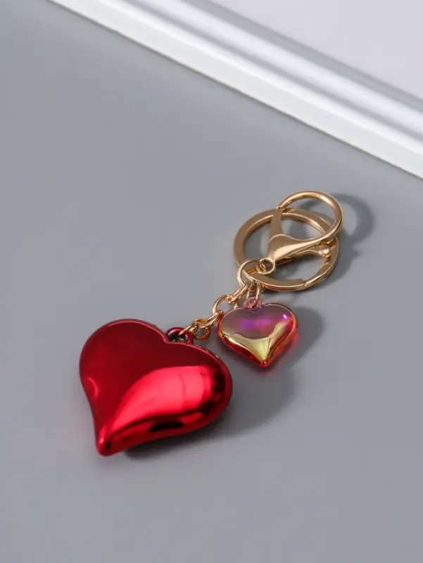 Брелок пластик с карабином "Два сердца" красный 4,5х4,5х1,5 см