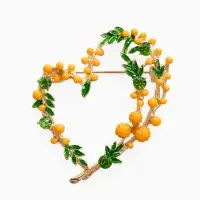 Брошь "Сердечко" мимоза, цвет жёлто-зелёный в золоте Брошь "Сердечко" мимоза, цвет жёлто-зелёный в золоте