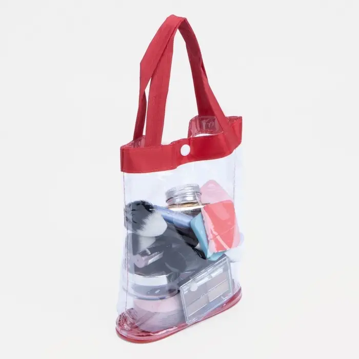 Косметичка на кнопке, с ручками, цвет красный/прозрачный