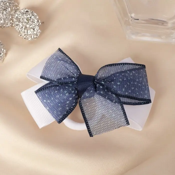 Резинка для волос «Школьница», двойной, блеск, 7 см, сине-белая