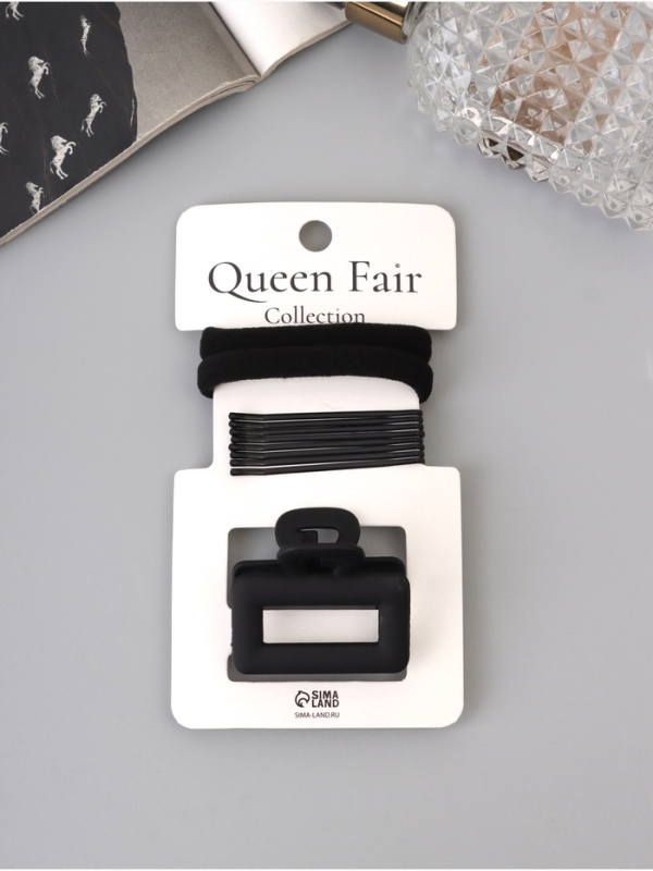 Набор для волос «Вивьен», 2 резинки 5.5 см, 8 невидимок 5.5 см, краб 4.5 см, петля, чёрный Набор для волос «Вивьен», 2 резинки 5.5 см, 8 невидимок 5.5 см, краб 4.5 см, петля, чёрный