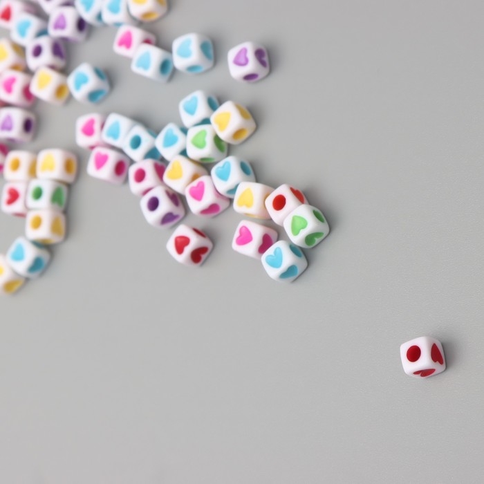 Бусины для творчества пластик Бусины для творчества пластик "Куб цветные сердца" набор 20 гр 0,4х0,4 см