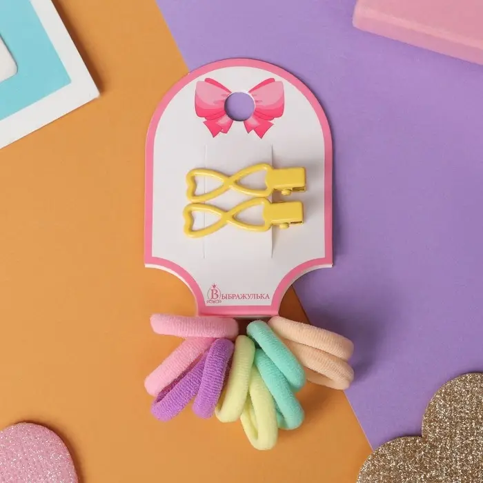 Набор для волос Набор для волос "Карамель" (10 резинок 1,5 см, 2 зажима 3 см) сердечки, жёлтый