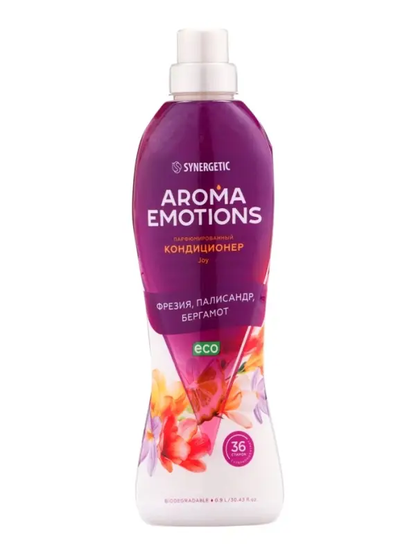 Кондиционер для белья парфюмированный SYNERGETIC фрезия, палисандр, бергамот, 0,9 л