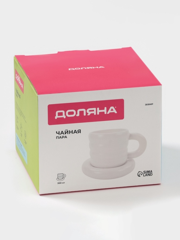 Чайная пара Доляна «Зефир», 350 мл, керамика, белая Чайная пара Доляна «Зефир», 350 мл, керамика, белая