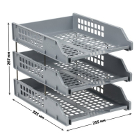 Набор лотков для бумаг горизонтальных Стамм STRONG, 3 штуки, на металлических стержнях, серый