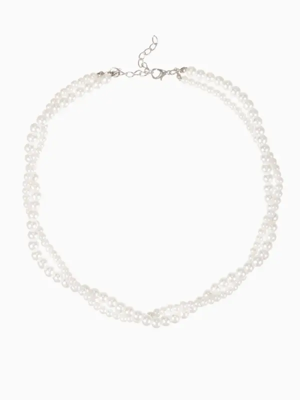 Бусы 2 яруса &laquo;Рошель&raquo;, подвеска капля на цепочке, шар №12, L=42 см, белые в серебре