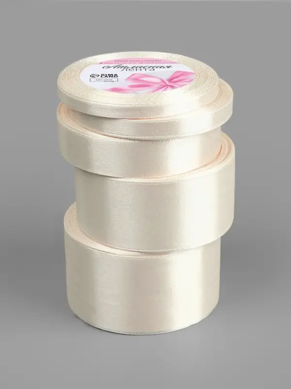 Атласная лента, набор 5 шт., 6/10/20/40/50 мм, 23&plusmn;1 м, сливочная №02