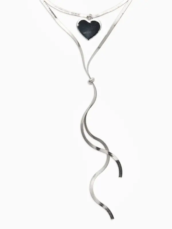 Кулон на затяжке 2 яруса медь "Медальон" 40/70см, сердце, цвет серебро