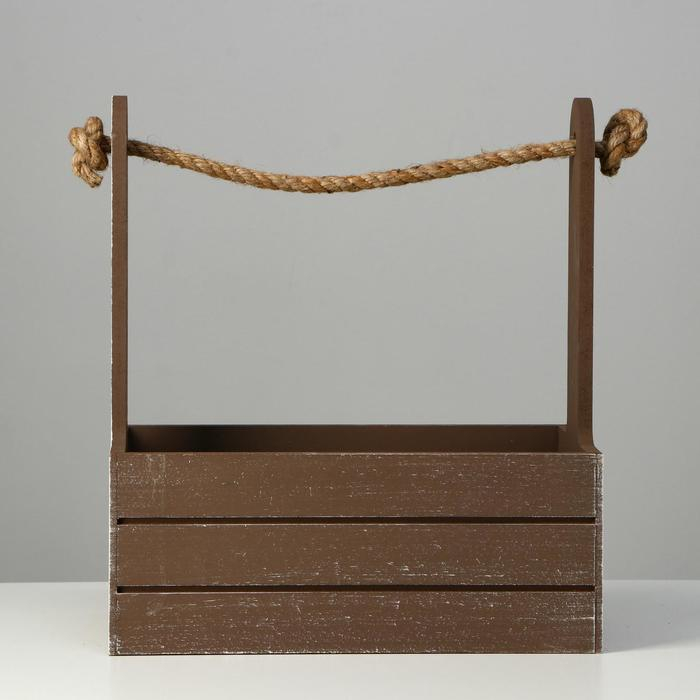 Кашпо деревянное 25.5×15×30 см  Кашпо деревянное 25.5×15×30 см "Прованс", ручка канат, коричневый