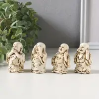 Сувенир полистоун "Хотей - не слышу, не вижу, не скажу" набор 4 шт беж 3х3,5х5,5 см