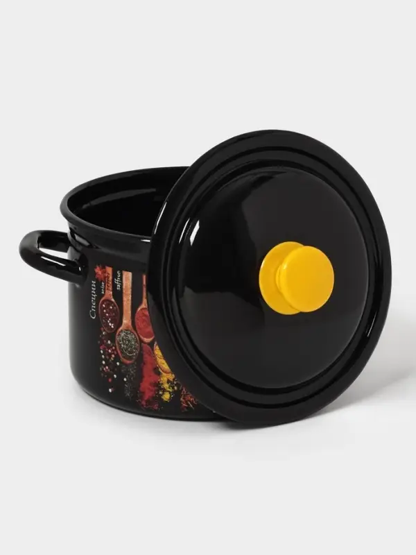 Кастрюля эмалированная &laquo;Карри&raquo;, 4 л, d=21.3 см, с крышкой, чёрная