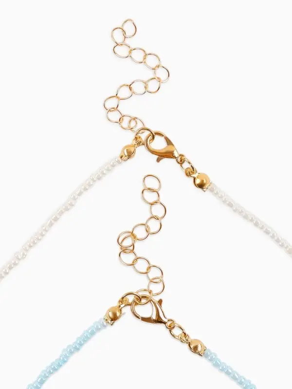 Чокеры &laquo;Сердце и цветочек&raquo;, набор 2 шт. бусины №2, 33 см, голубой и белый в золоте