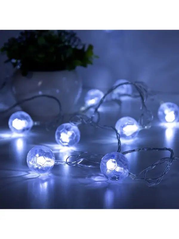 Гирлянда &laquo;Нить&raquo; 5 м с насадками &laquo;Футбольный мяч&raquo;, IP20, прозрачная нить, 20 LED, свечение белое, 8 режимов, 220 В