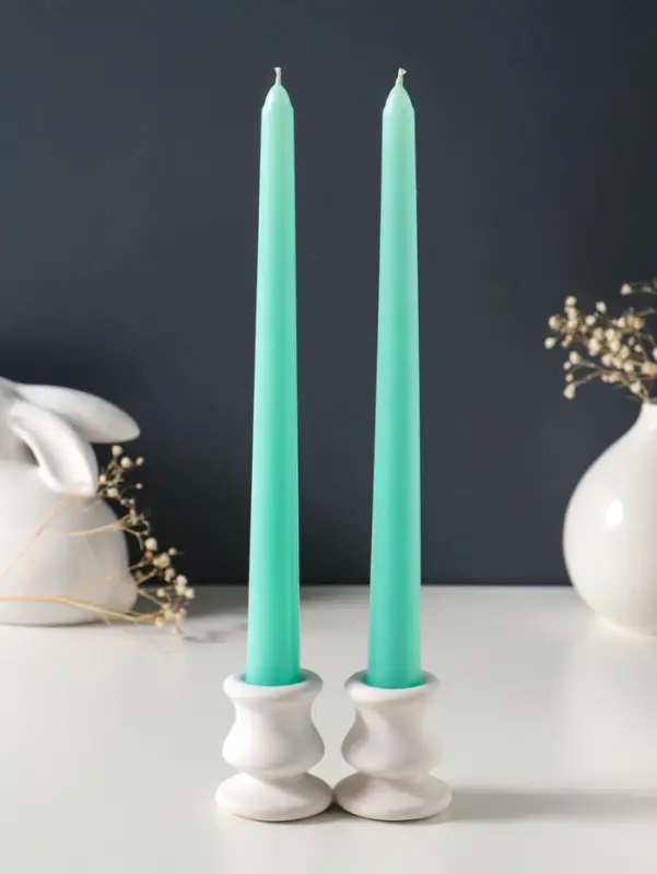 Набор свечей античных 25 см, 2 шт., 58 г, 7 ч, мятный