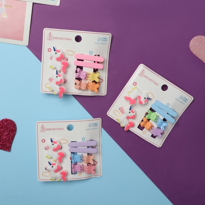 Набор для волос Набор для волос "Крошечка" (2 резинки, 2 зажима, 4 крабика) единорожка волшебный