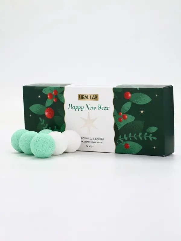 Бомбочки для ванны Happy New Year, аромат рождественская ель, набор 12 шт х 20 г, URAL LAB Бомбочки для ванны Happy New Year, аромат рождественская ель, набор 12 шт х 20 г, URAL LAB