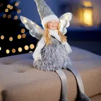 Светодиодная фигура &laquo;Кукла в сером&raquo; 70 см, текстиль, 6 LED, от батареек AG10&times;3, свечение тёплое белое