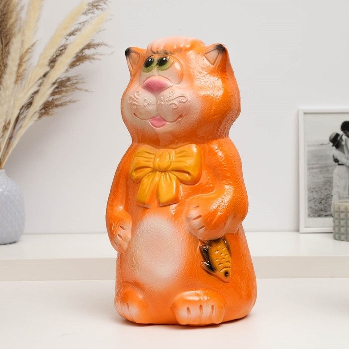Копилка Копилка "Кот с бантом и рыбкой" рыжий, 38см