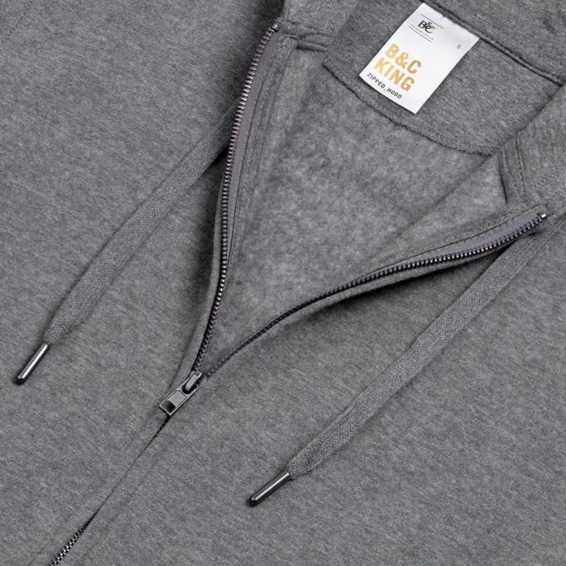 Толстовка на молнии с капюшоном унисекс King, темно-серый меланж, размер XS