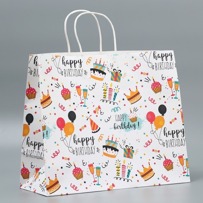 Пакет подарочный крафтовый, упаковка, Happy birthday, 32 х 28 х 15 см Пакет подарочный крафтовый, упаковка, Happy birthday, 32 х 28 х 15 см