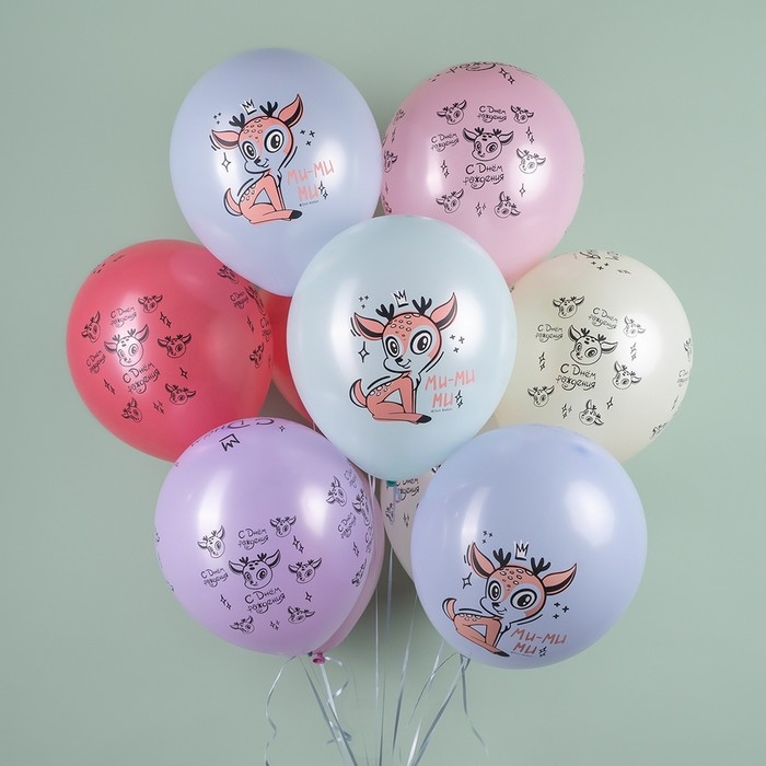 Шар латексный 12 Шар латексный 12" «Оленёнок в цветах», ассорти, макарунс, 5 ст., набор 25 шт., МИКС