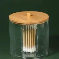 Органайзер для ватных палочек &laquo;BAMBOO&raquo;, с крышкой, d=9.5&times;9.7 см, прозрачный, коричневый