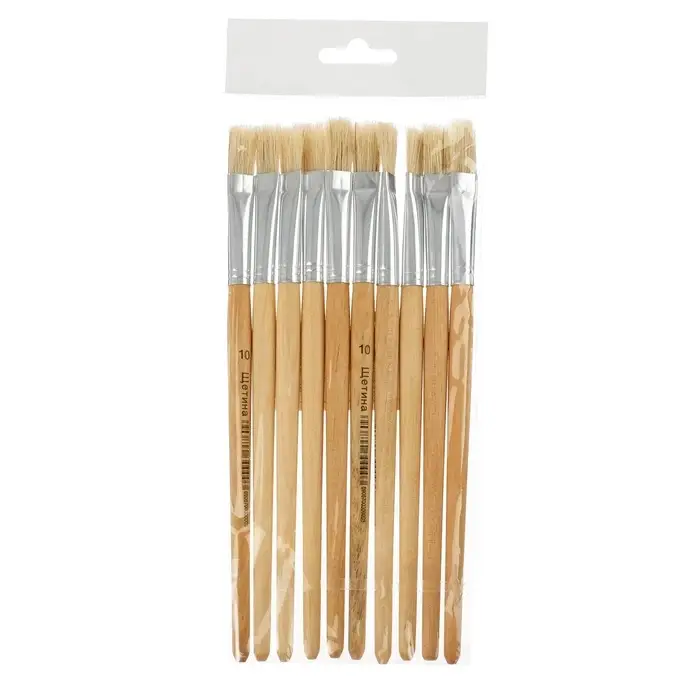 Кисть для рисования, щетина, № 10, плоская, деревянная ручка, международный размер
