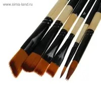 Набор кистей для рисования, нейлон, 6 штук, круглые, плоские, деревянная ручка, международный размер