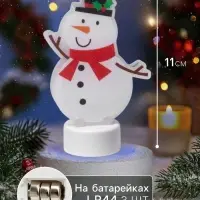 Световая картинка на подставке &laquo;Снеговик&raquo;, 11 см, 1 LED, от батареек, свечение тёплое белое