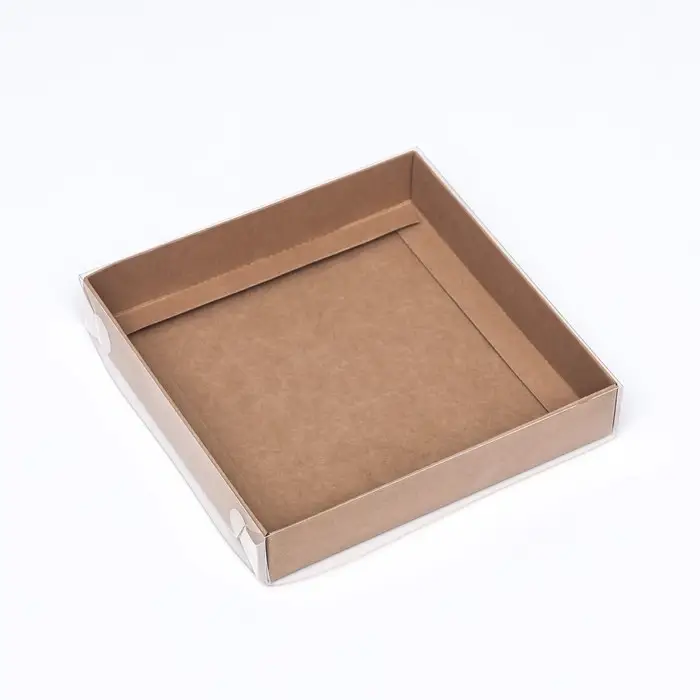 Кондитерская упаковка, крафт с PVC крышкой, 16×16×3 см Кондитерская упаковка, крафт с PVC крышкой, 16×16×3 см
