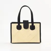 Сумка плетёная на застёжке из пандана, 30&times;10&times;35 см, бежево-чёрная