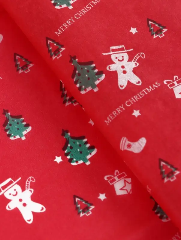 Бумага упаковочная тишью "Пряничный человечек", красная, 50 х 66 см